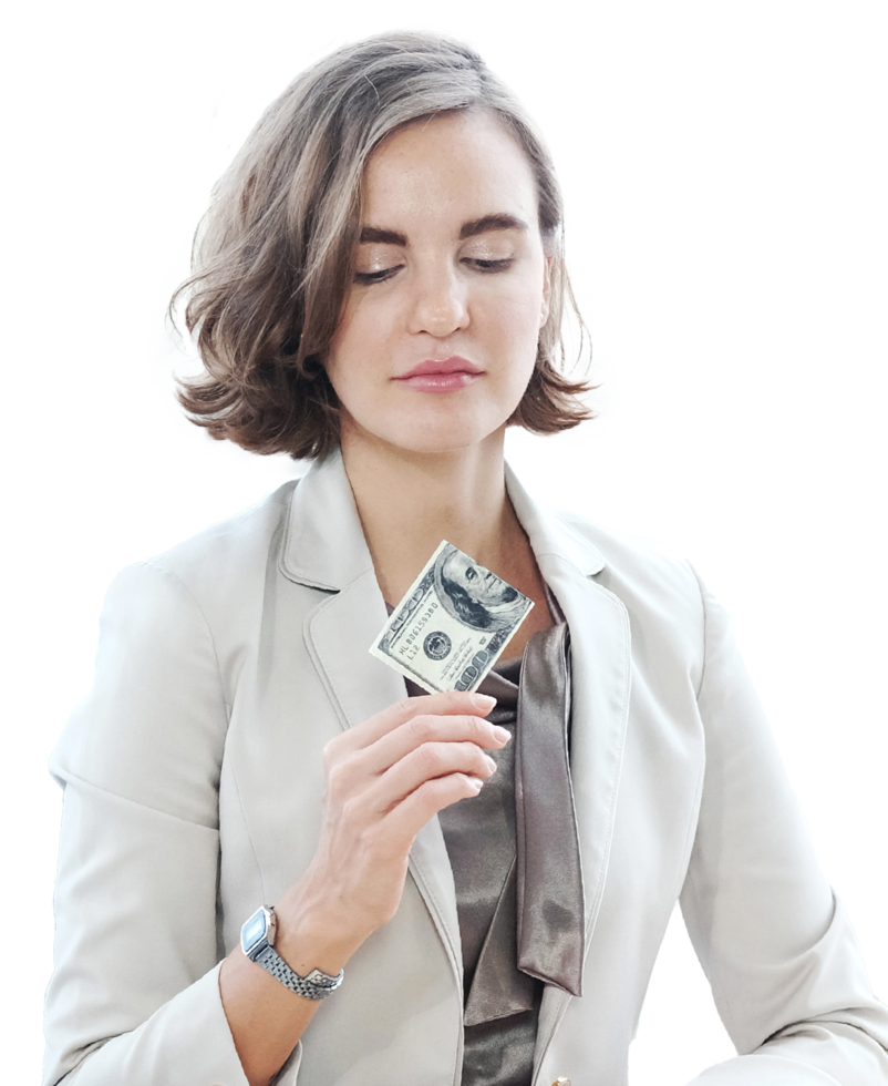 Businesswoman in white suit hand holding Credit card and happy for pay about shopping time png