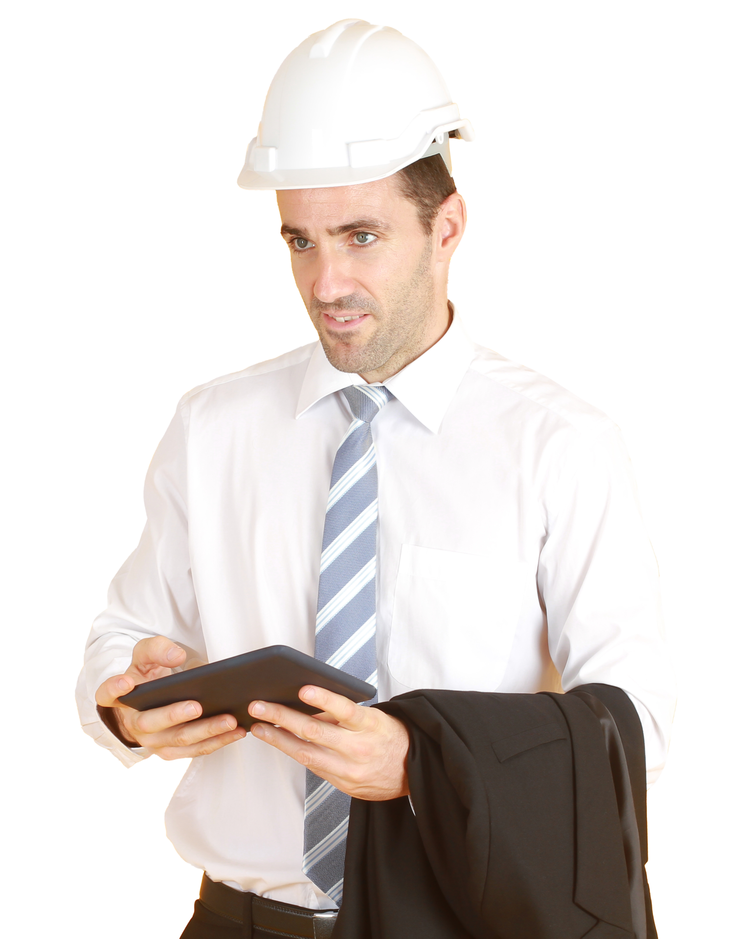 Handsome and smart engineer in suit and white shirt and Wearing a white