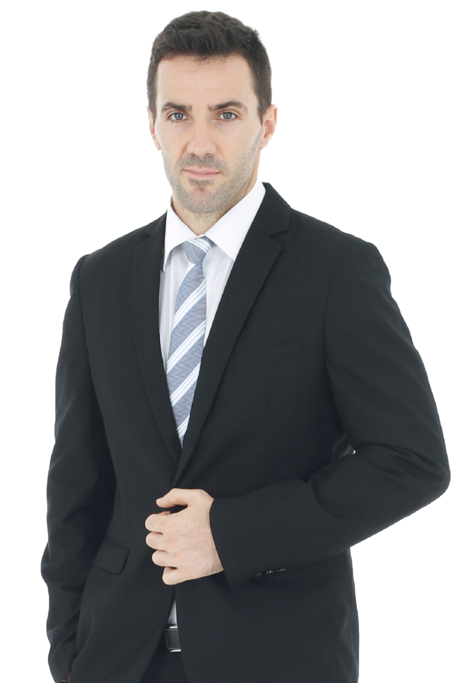 Handsome and smart businessman in black suit isolated on white background. Copy Space png