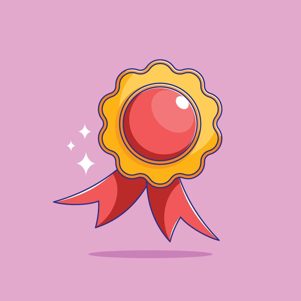 Badge design with ribbon icon in cartoon style award medal sign vector