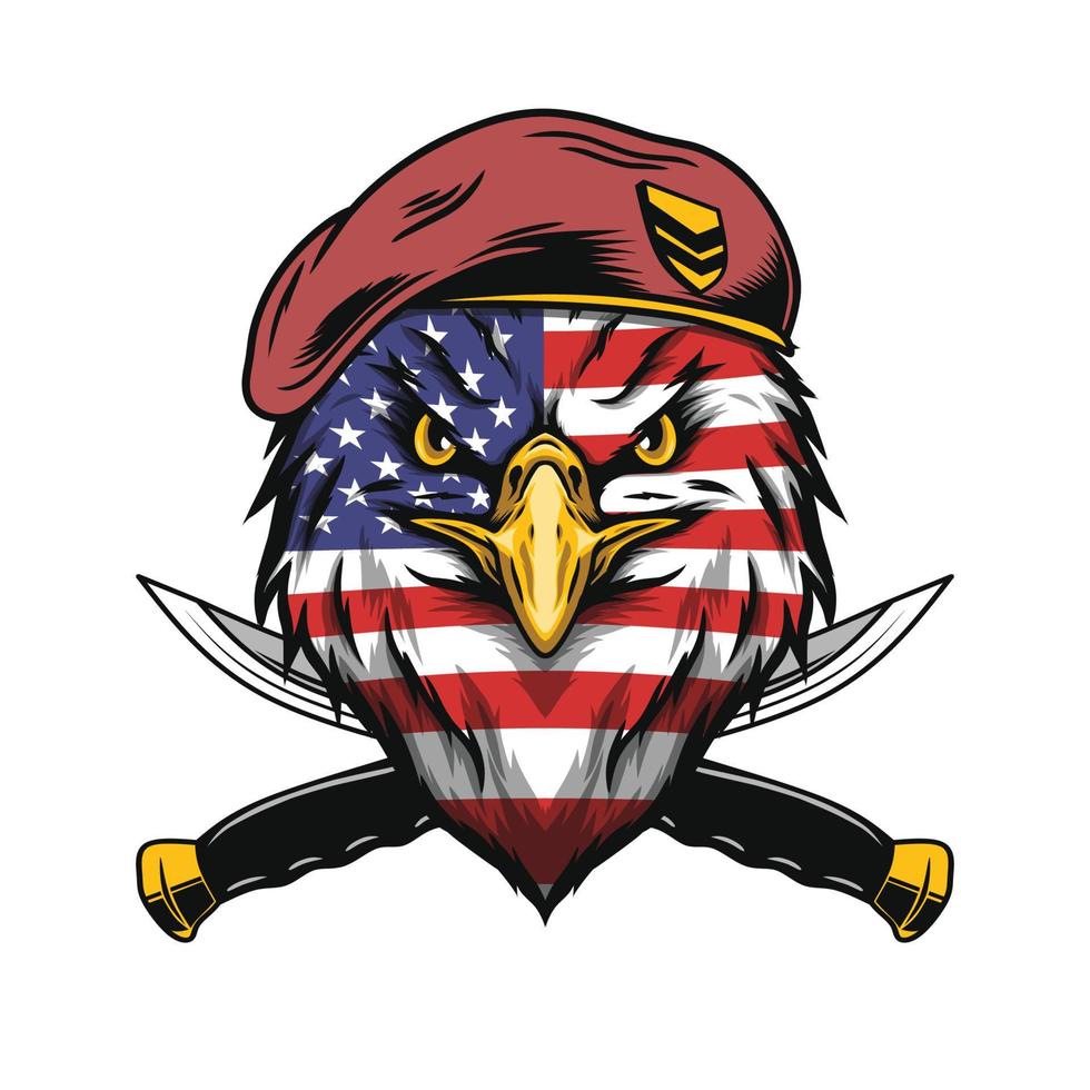 cabeza militar de águila con ilustración de bandera de estados unidos vector