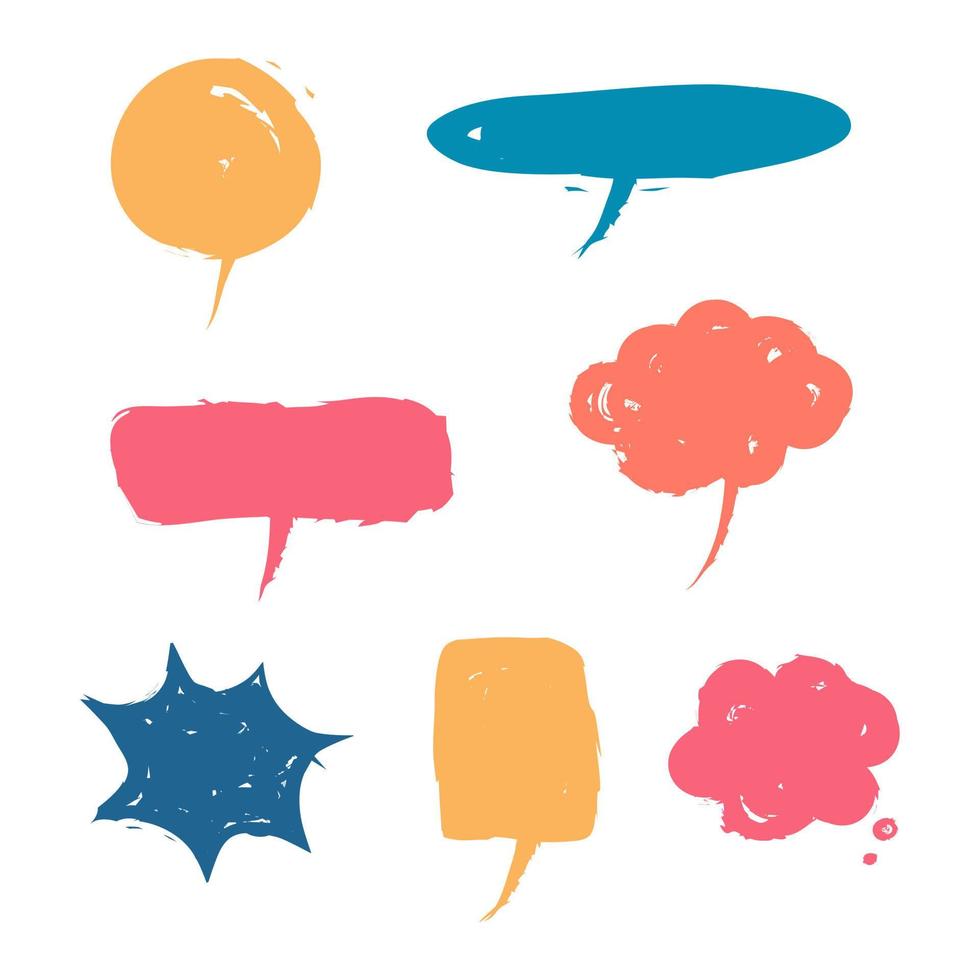 conjunto de colección de globos de burbujas de voz en blanco, pensar, hablar, hablar, cuadro de texto, banner, plano, diseño, ilustración vectorial vector