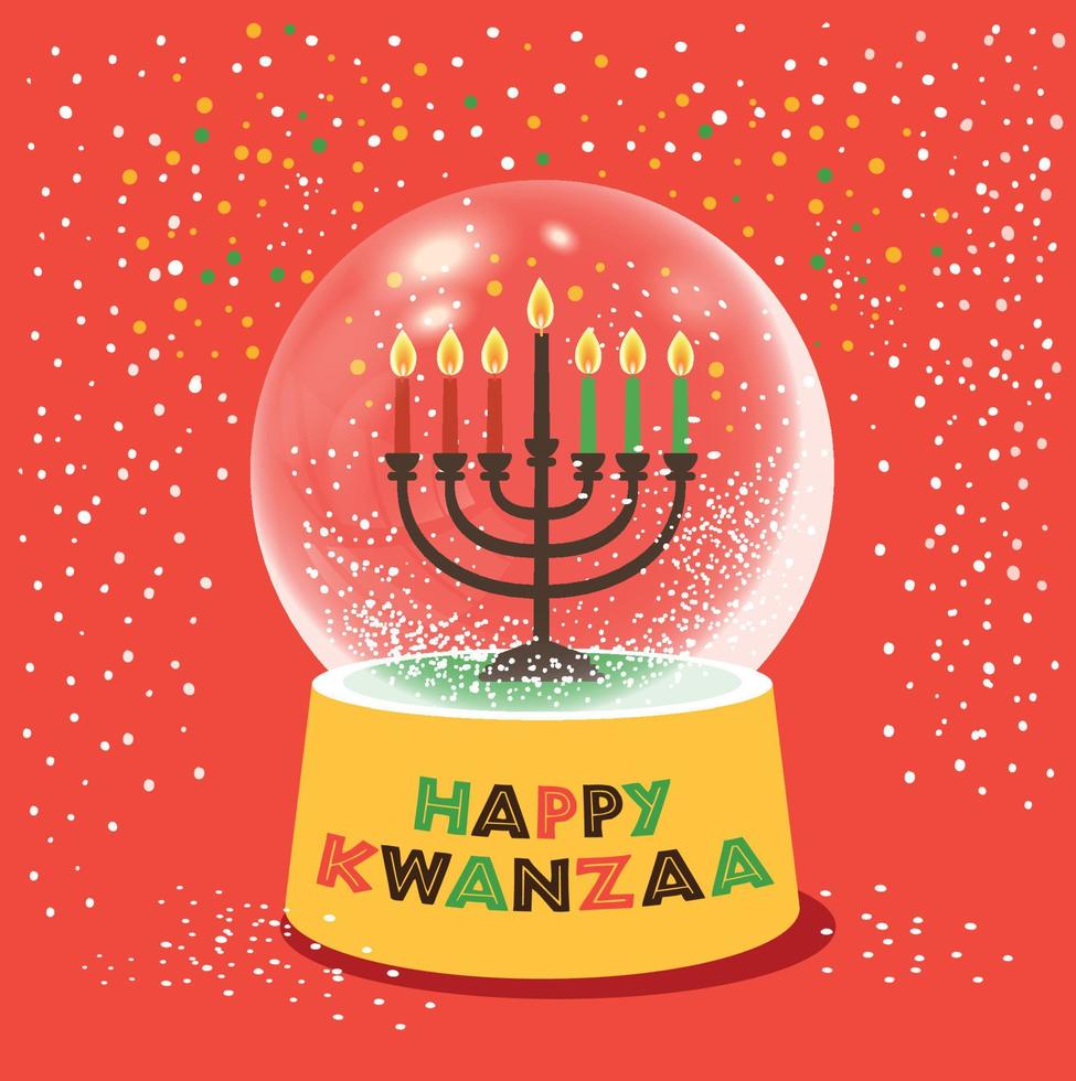 Kwanzaa seven candles in candle holder kwanaa candlestick in a Christmas ball with snow African holiday symbol . Vector flat illustration.