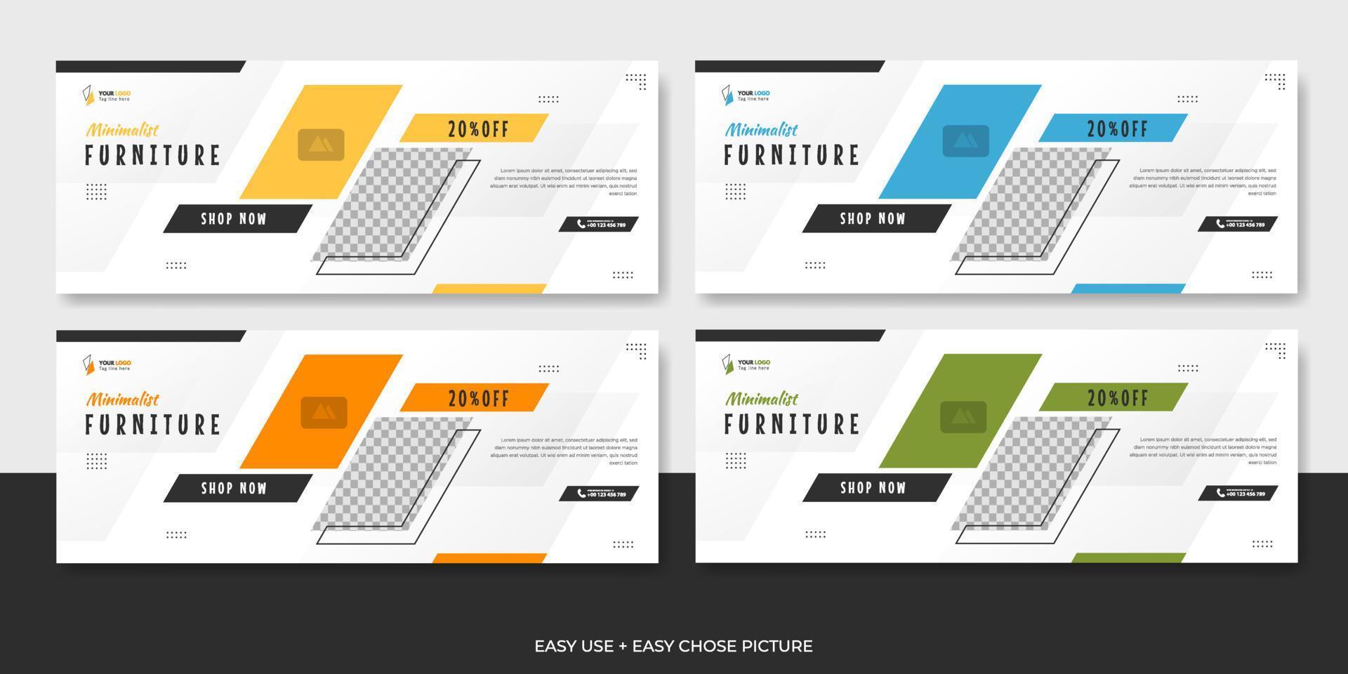 Modern furniture web banner template design vector