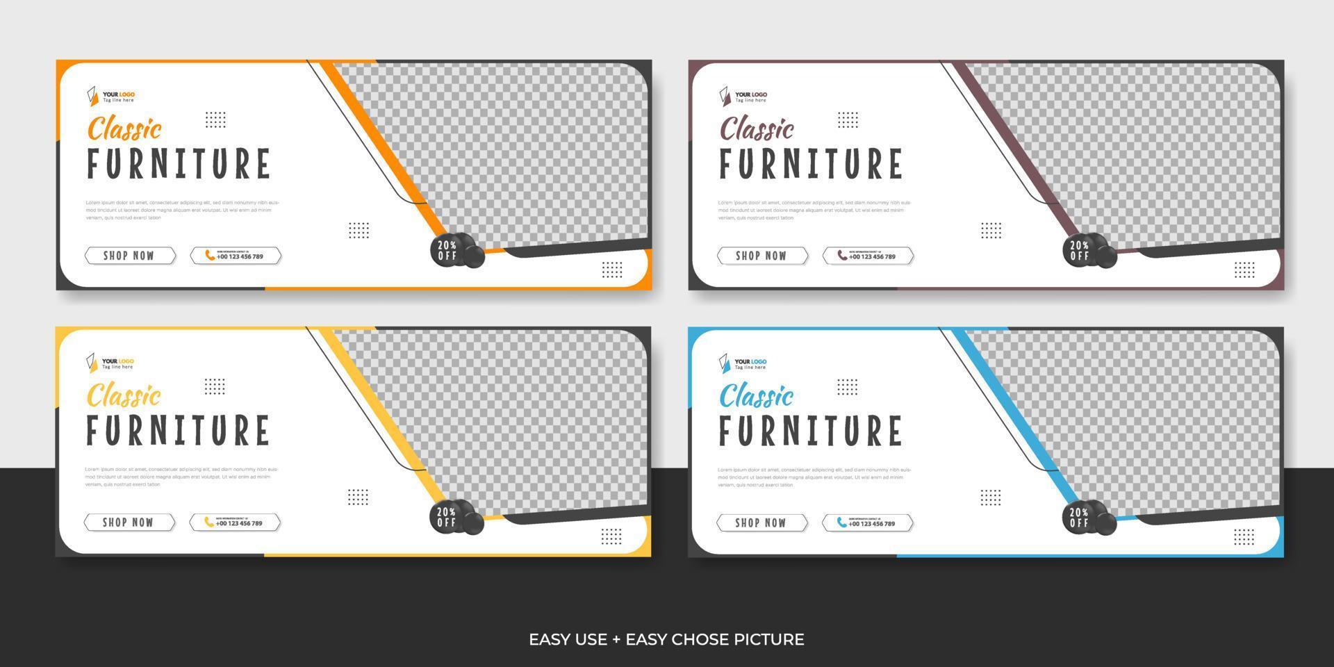 Modern furniture web banner template design vector