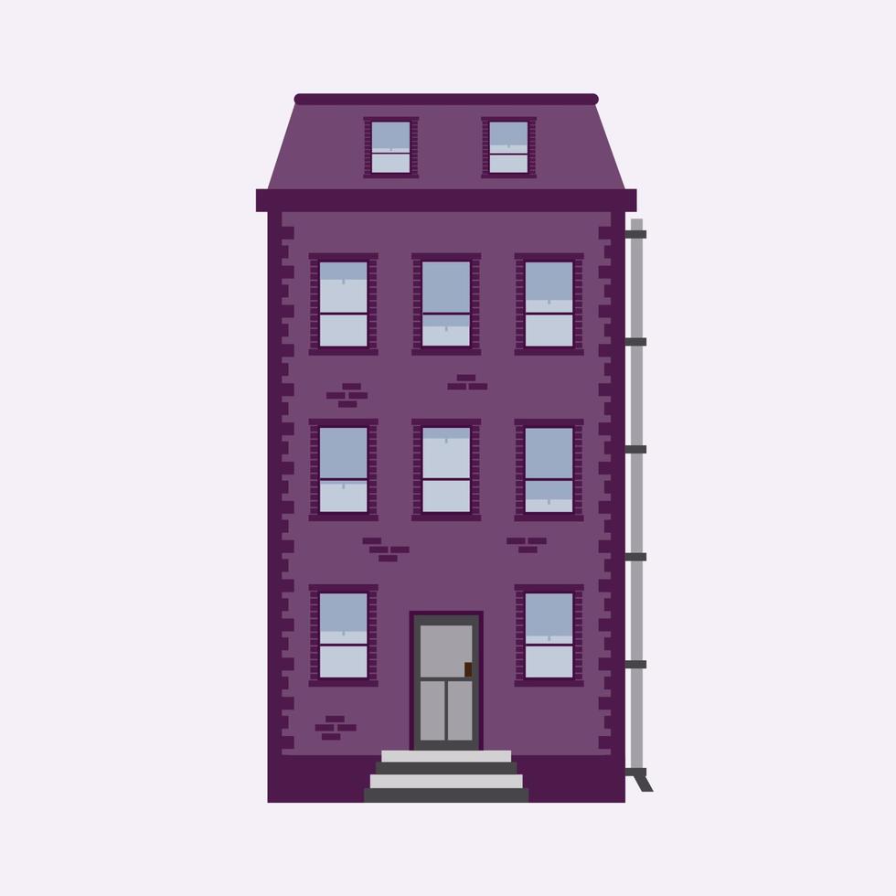 edificio de gran altura de ladrillo púrpura detallado en estilo de nueva york sobre un fondo blanco vector