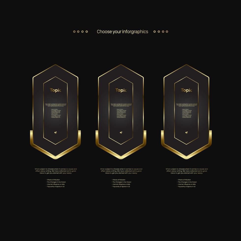 SET of Luxury rectangle shape of Infographic Options design on dark background, and finance and business process option concept design vector