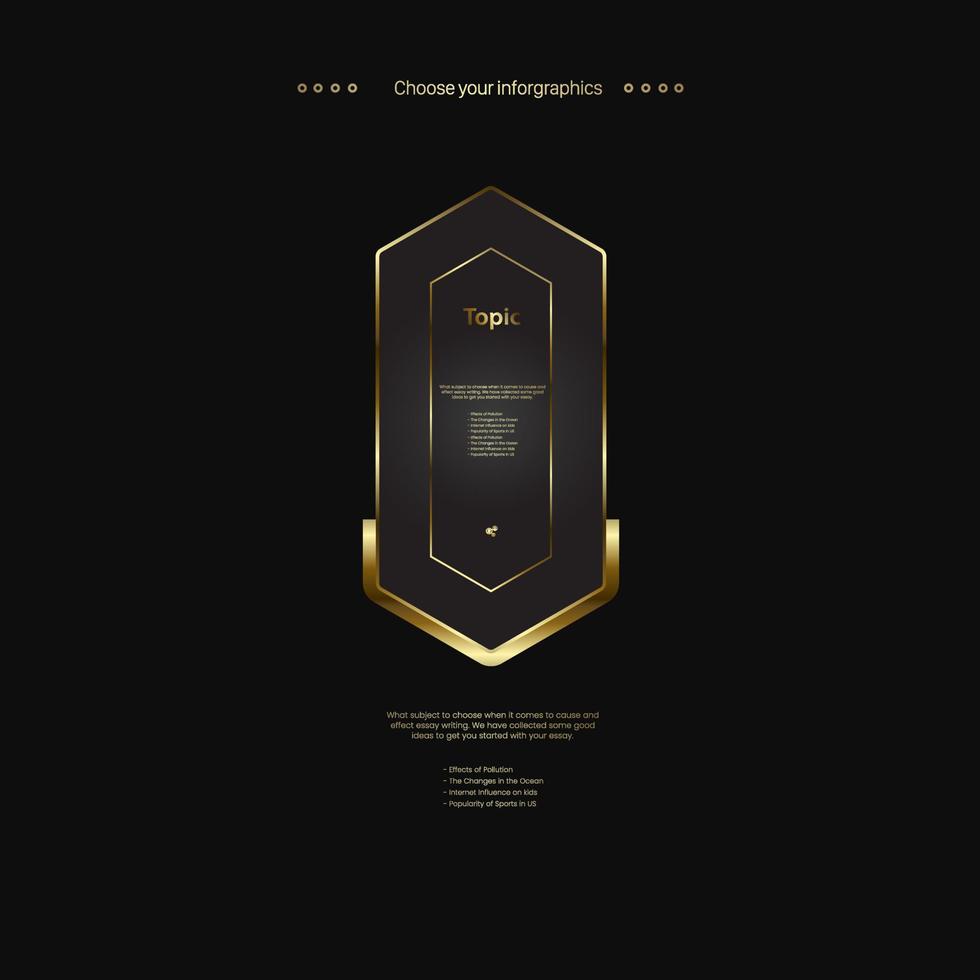 A Luxury rectangle shape of Infographic Options design on dark background, a modern gold button style used in finance and business process steps element template design vector