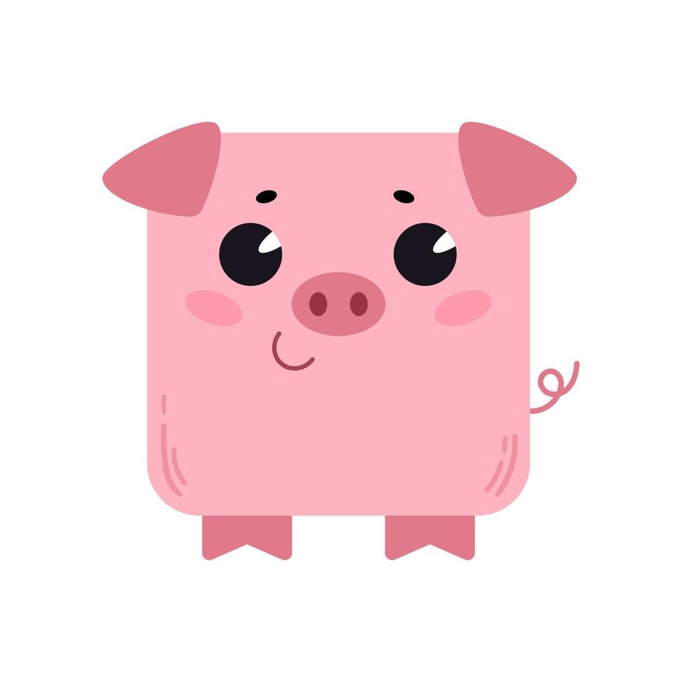un cerdo lindo de dibujos animados en forma cuadrada. icono cuadrado para aplicaciones o juegos con cara de cerdo. ilustración vectorial aislado sobre fondo blanco vector