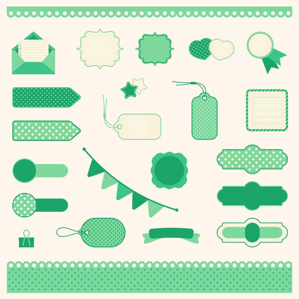 conjunto vectorial de elementos para álbumes de recortes. colección de pegatinas, pancartas, etiquetas vector