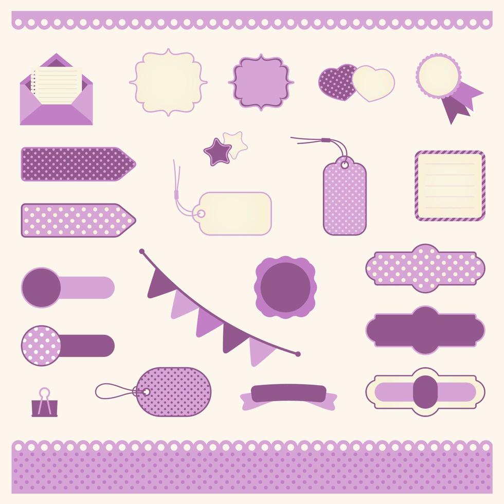 Vector set of elements for scrapbooking. Collection of stickers, banners, labels