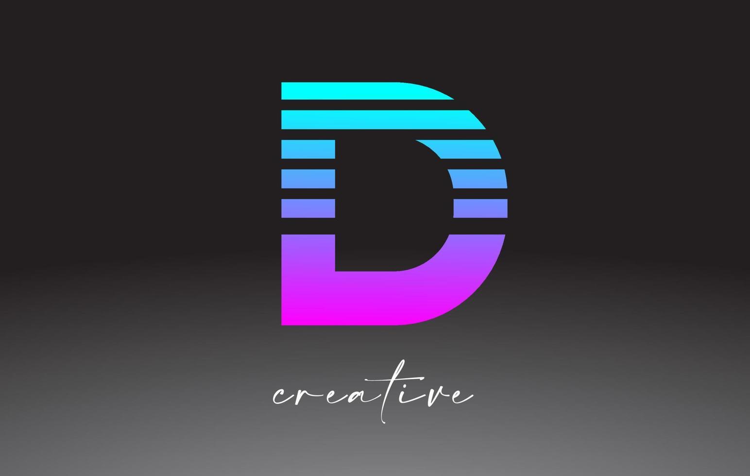 diseño de logotipo de letra d de líneas de neón azul púrpura con líneas creativas cortadas en la mitad de la letra vector