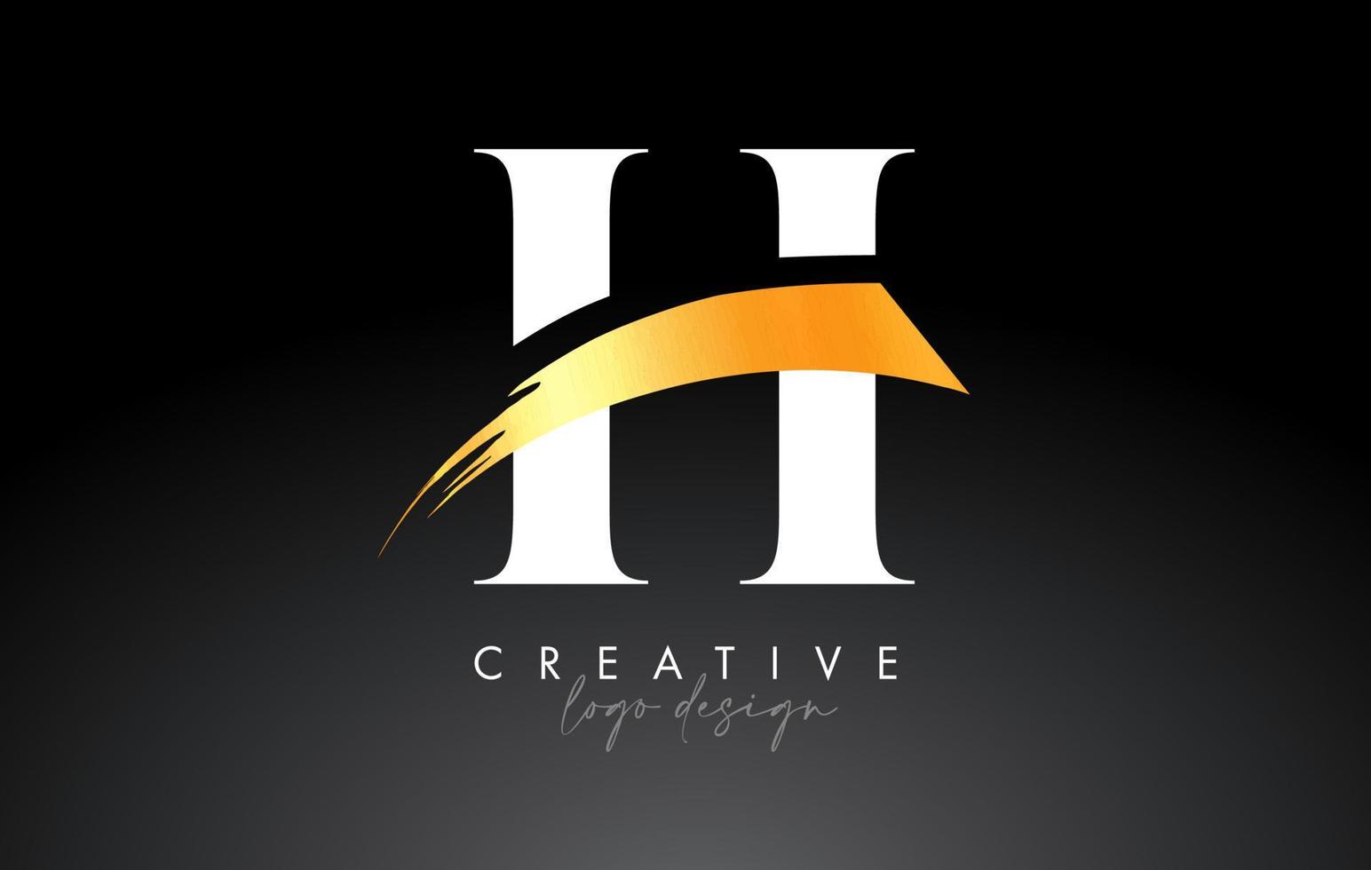 Golden Brush Letter H Logo Design with Creative Artistic Paint Brush Stroke and Modern Look Vector