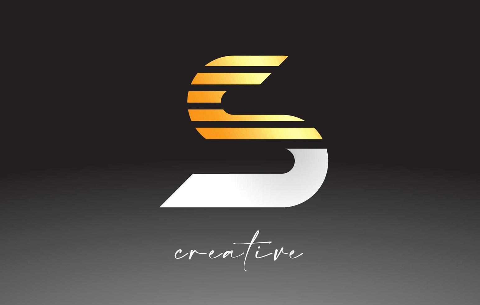 Golden Lines Letter S Logo Design with Creative Lines Cut on half of The Letter vector