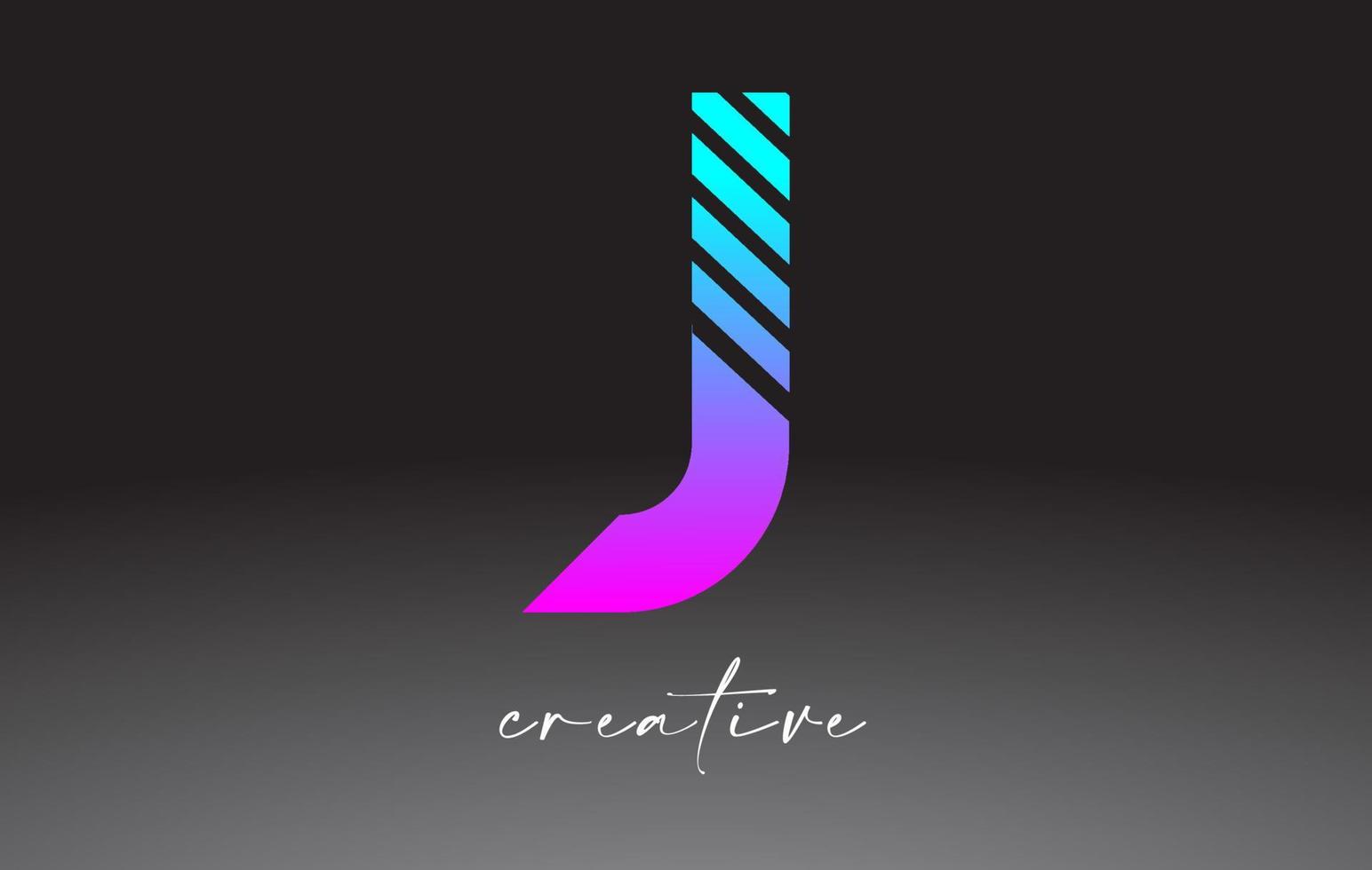 diseño de logotipo de letra j de líneas de neón azul púrpura con líneas creativas cortadas en la mitad de la letra vector