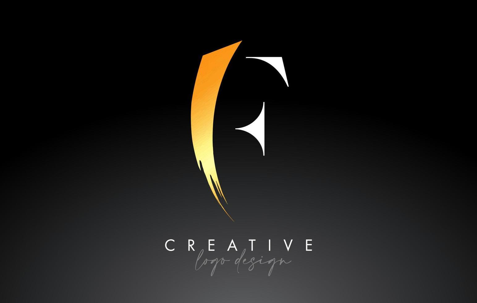 Golden Brush Letter F Logo Design with Creative Artistic Paint Brush Stroke and Modern Look Vector