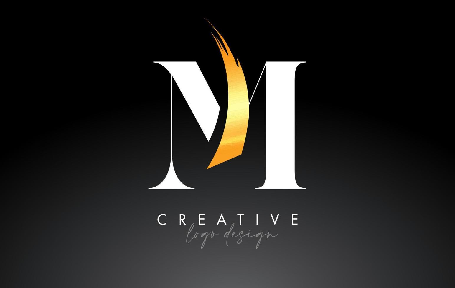 Golden Brush Letter M Logo Design with Creative Artistic Paint Brush Stroke and Modern Look Vector