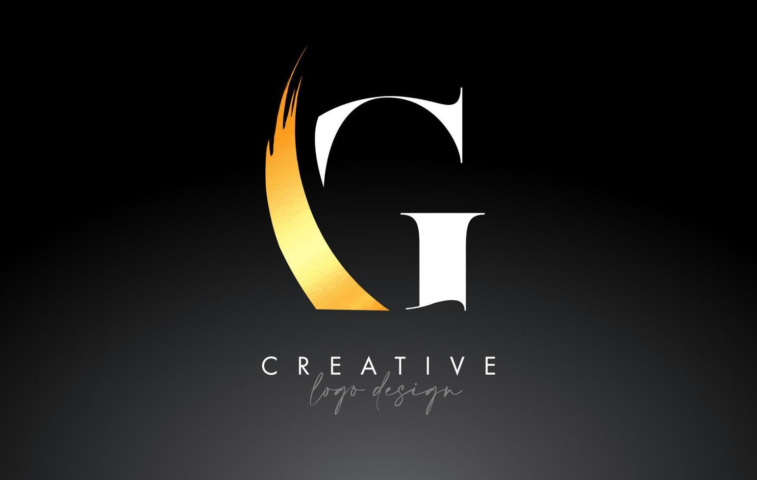 Golden Brush Letter G Logo Design with Creative Artistic Paint Brush Stroke and Modern Look Vector