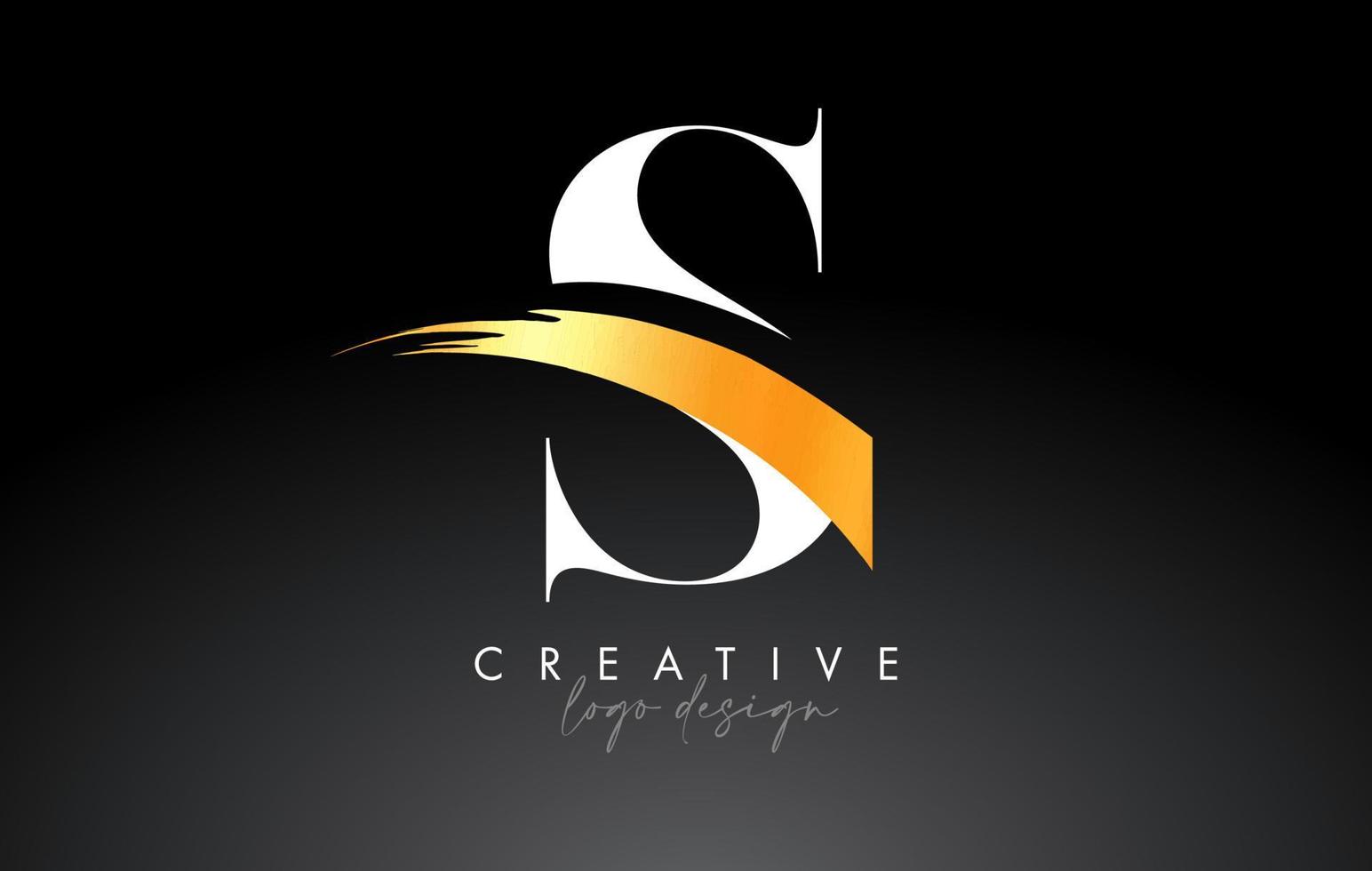 diseño de logotipo de letra s de pincel dorado con trazo de pincel artístico creativo y vector de aspecto moderno