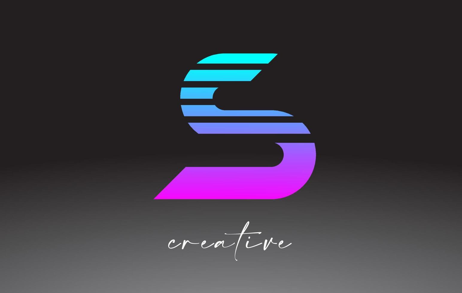 diseño de logotipo de letra s de líneas de neón azul púrpura con líneas creativas cortadas en la mitad de la letra vector