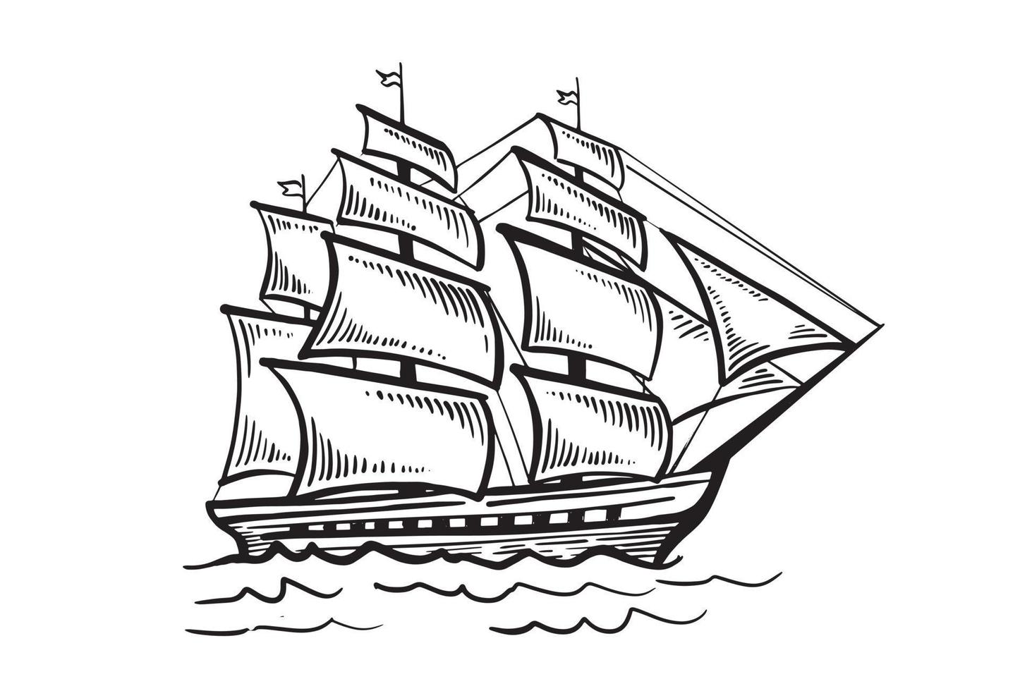 Old vintage sailboat. Hand drawn vector sketch