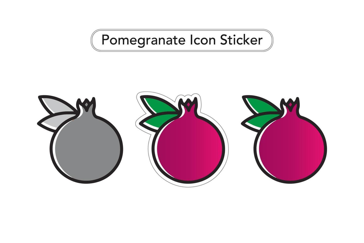 Pomegranate Sticker. Pomegranate Vector Icons. Fruit colorful Clip art. Black and white Icon