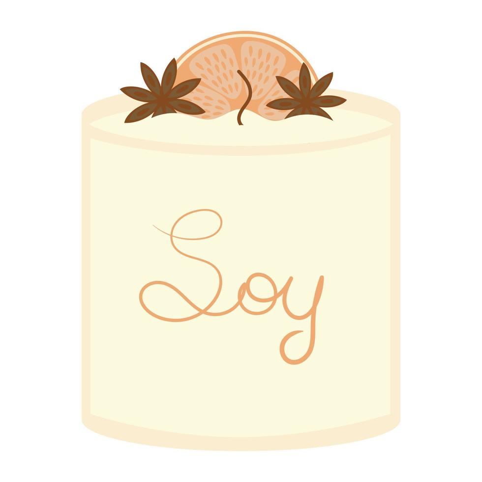 handmade paraffin scented candle in a glass jar with anise and orange for aromatherapy vector