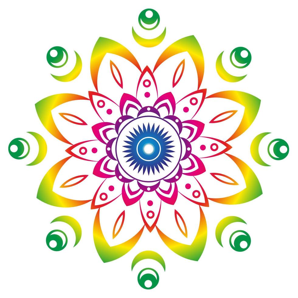 Multicolored rainbow mandala on white background. Round pattern, floral ornament. Beautiful symmetrical element. Antistress, relaxation vector