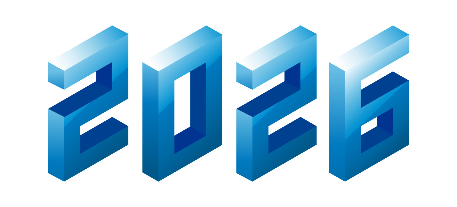 New Year 2026 blue water color design on white. Isometric style