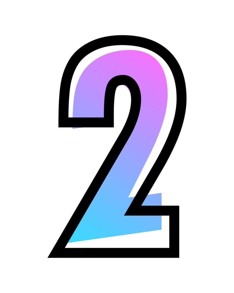 Vector number 2 with blue-purple gradient color and black outline