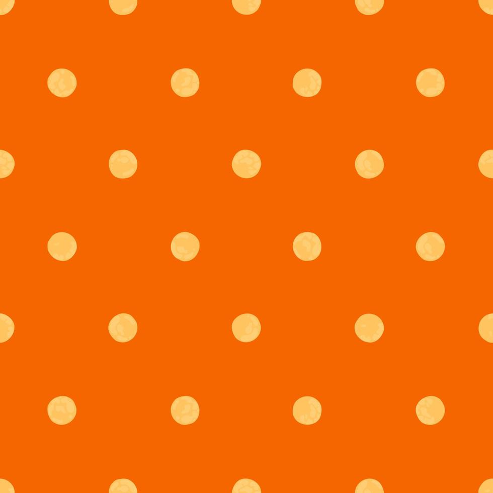 lunares amarillos sobre fondo naranja, patrón vectorial sin costuras. fondo de arte minimalista moderno, diseño para telas, papel envolvente, impresión y moda. vector