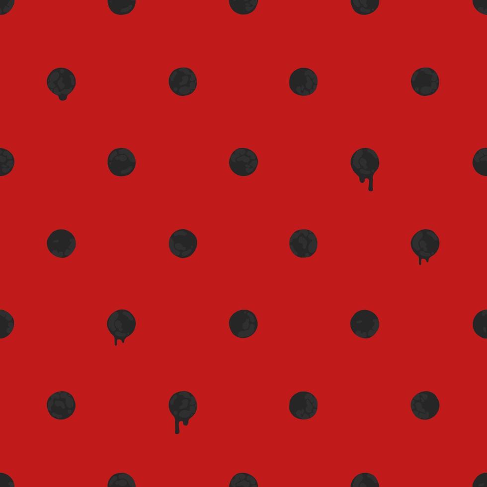 Black Polka Dot on Red Bloody Backdrop, Halloween Background, Seamless Pattern. Spooky Illustration for Holidays, Wrapping Paper, Texture EPS Vector. vector