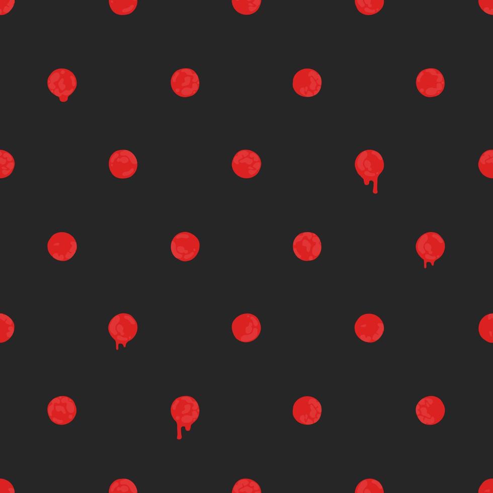 Bloody Red Polka Dot on Black Backdrop, Halloween Background, Seamless Pattern. Spooky Illustration for Holidays, Wrapping Paper, Texture EPS Vector. vector