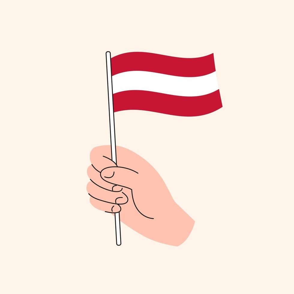 Cartoon Hand Holding Austrian Flag Icon. The Flag of Austria, Concept Illustration. Flat Design Isolated Vector. vector