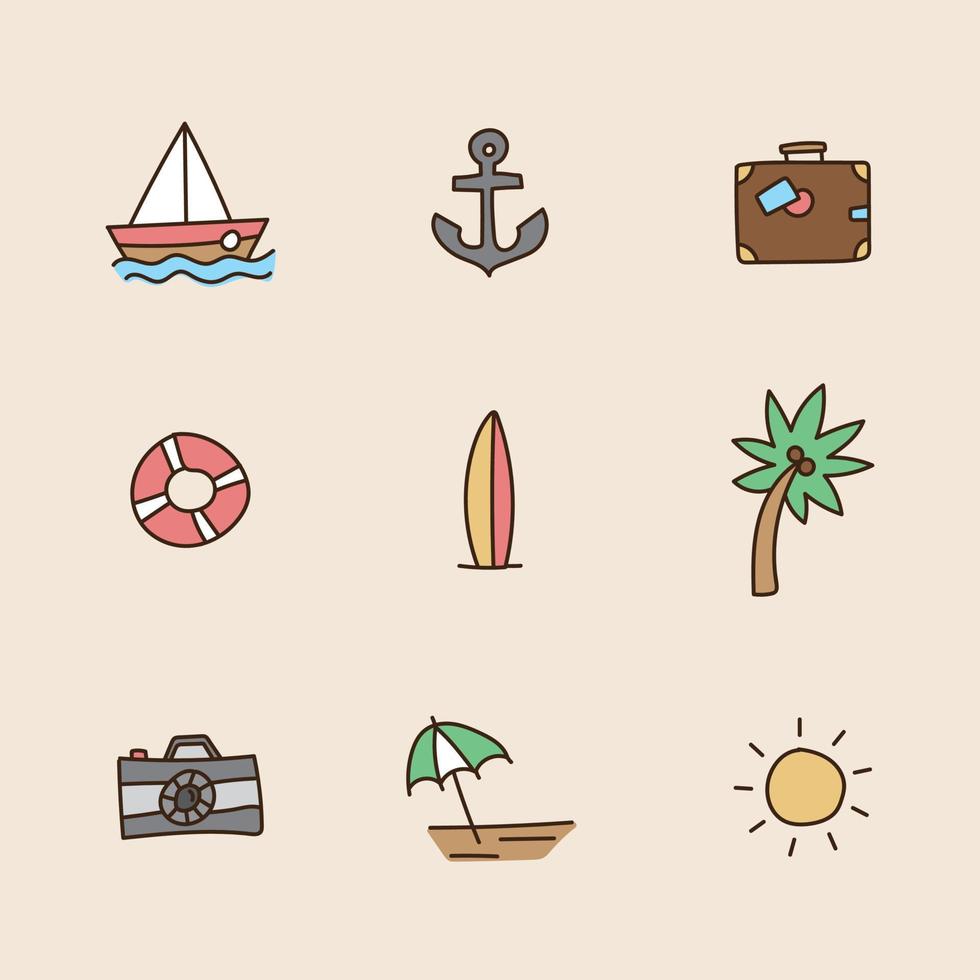 Doodled Set of Summer Icons vector