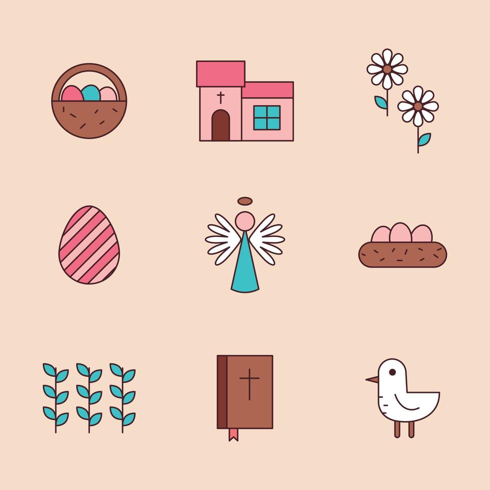 coloridos iconos de Pascua esbozados vector