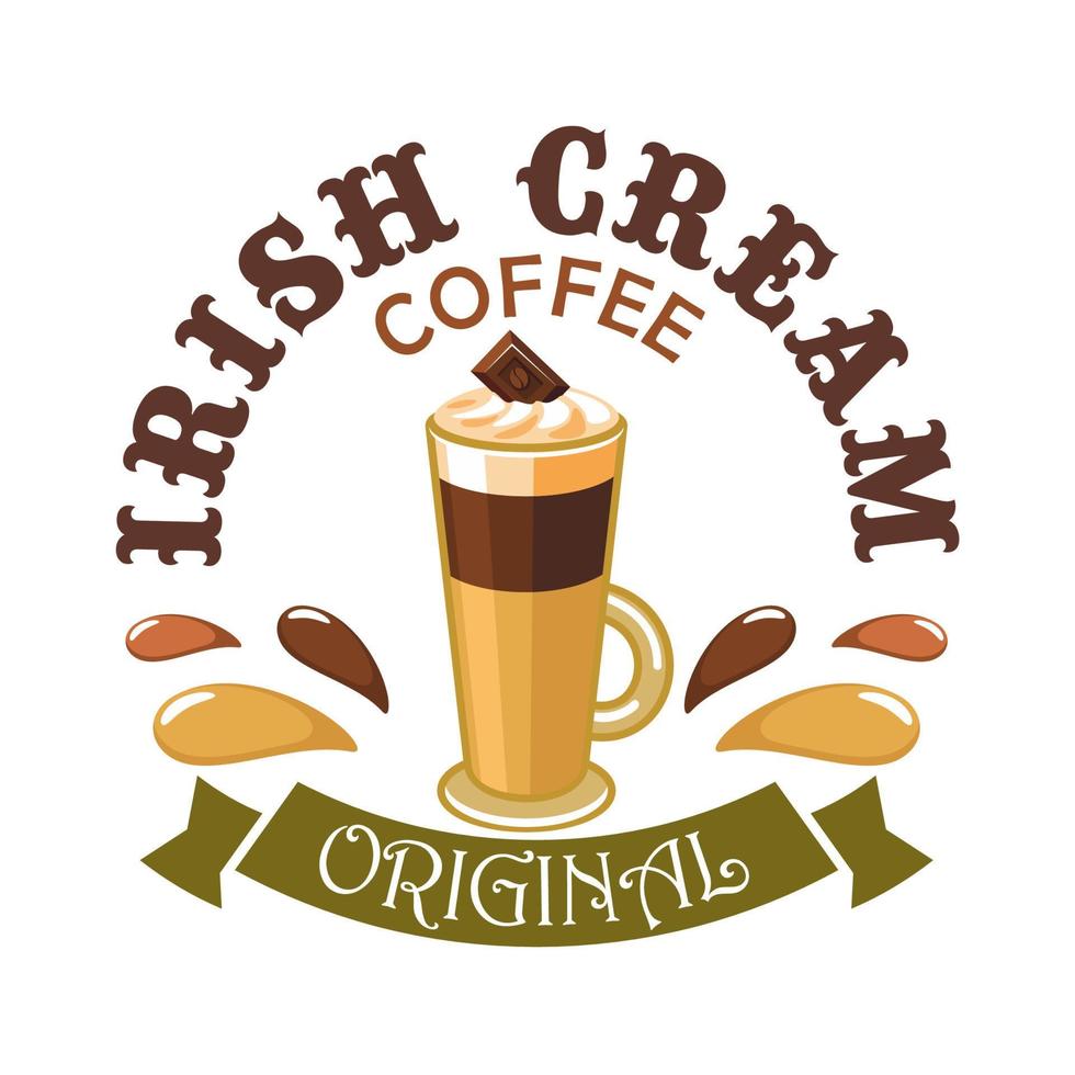 café con crema irlandesa. emblema de café vector