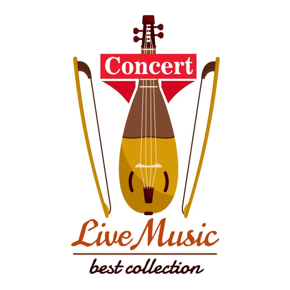 Violin with bows. Concert live music emblem vector