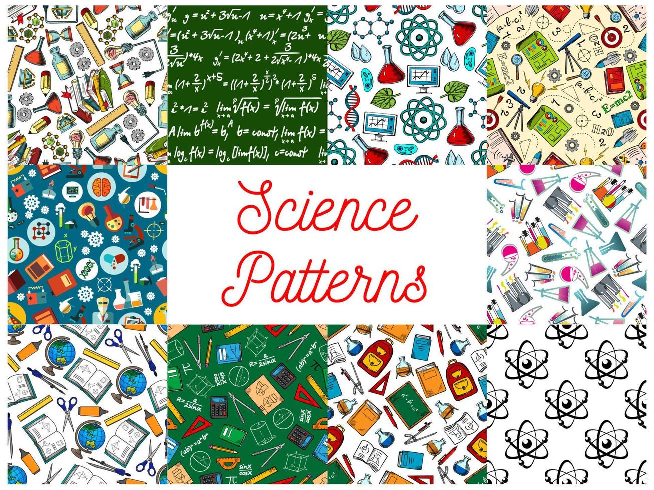Science and education seamless patterns set vector