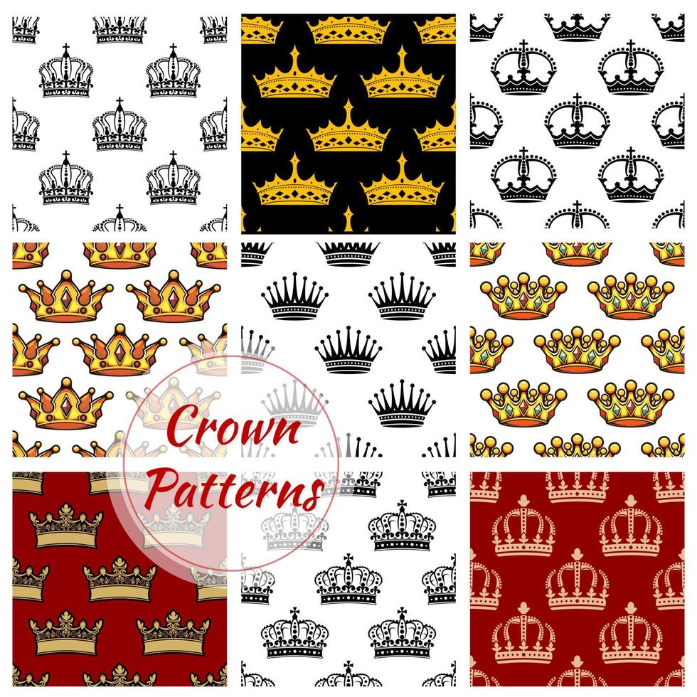 Royal king crown patterns set vector