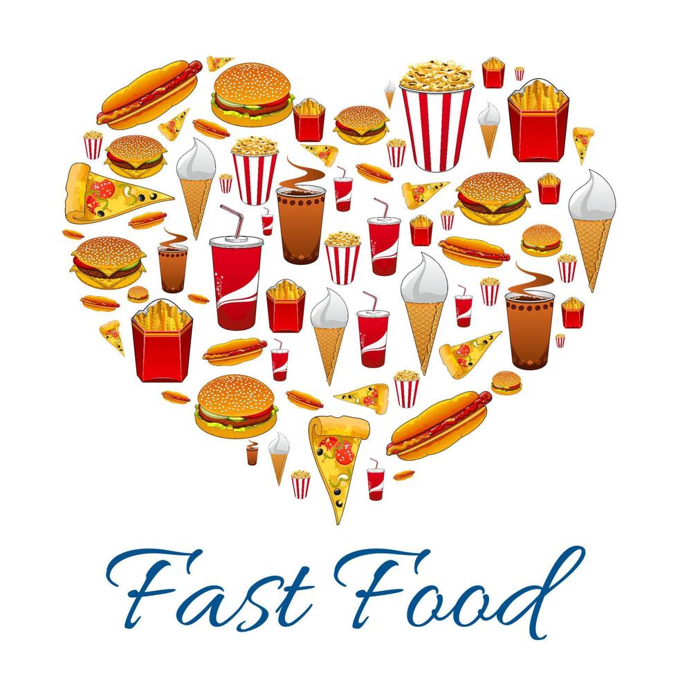 Fast food snacks in heart shape vector