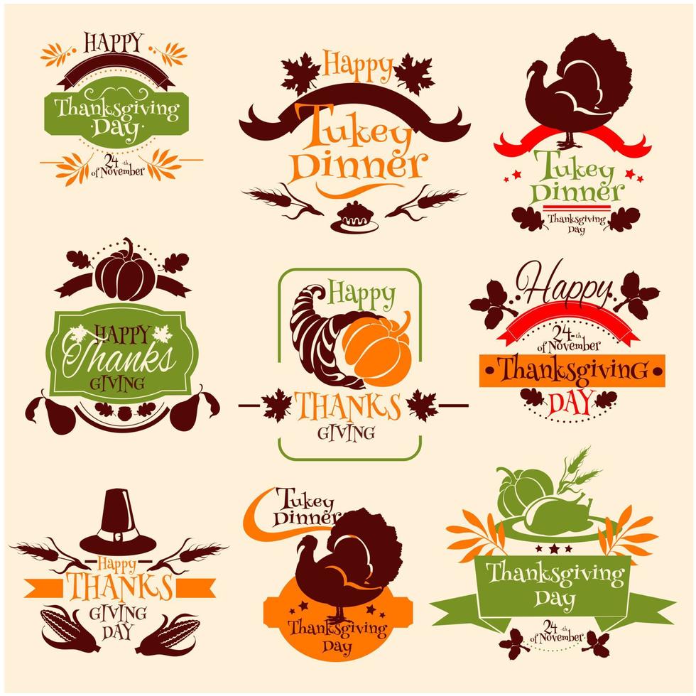 Thanksgiving emblems for greeting card design vector