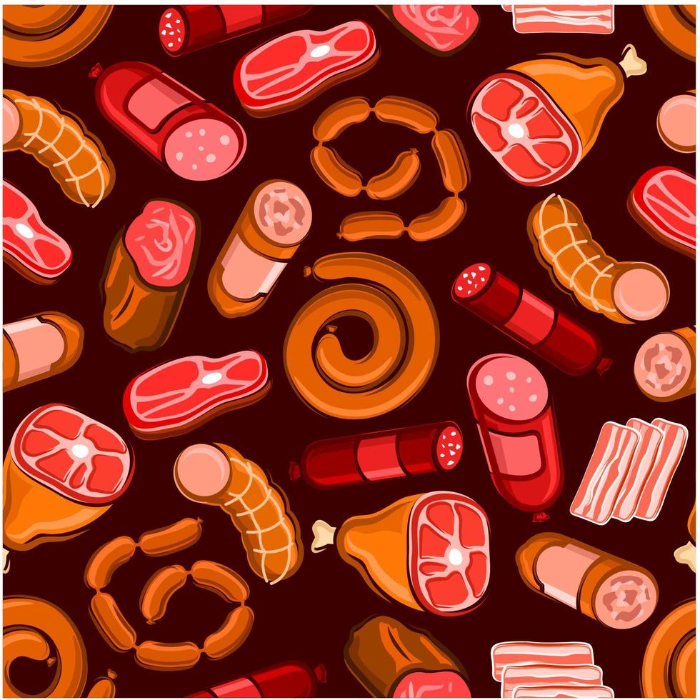 Sausages and meat seamless pattern background vector