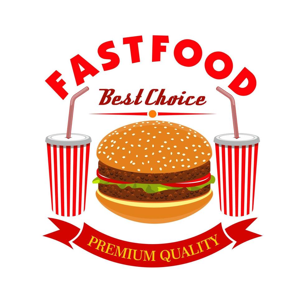 Cheeseburger and soda drink for fast food menu vector