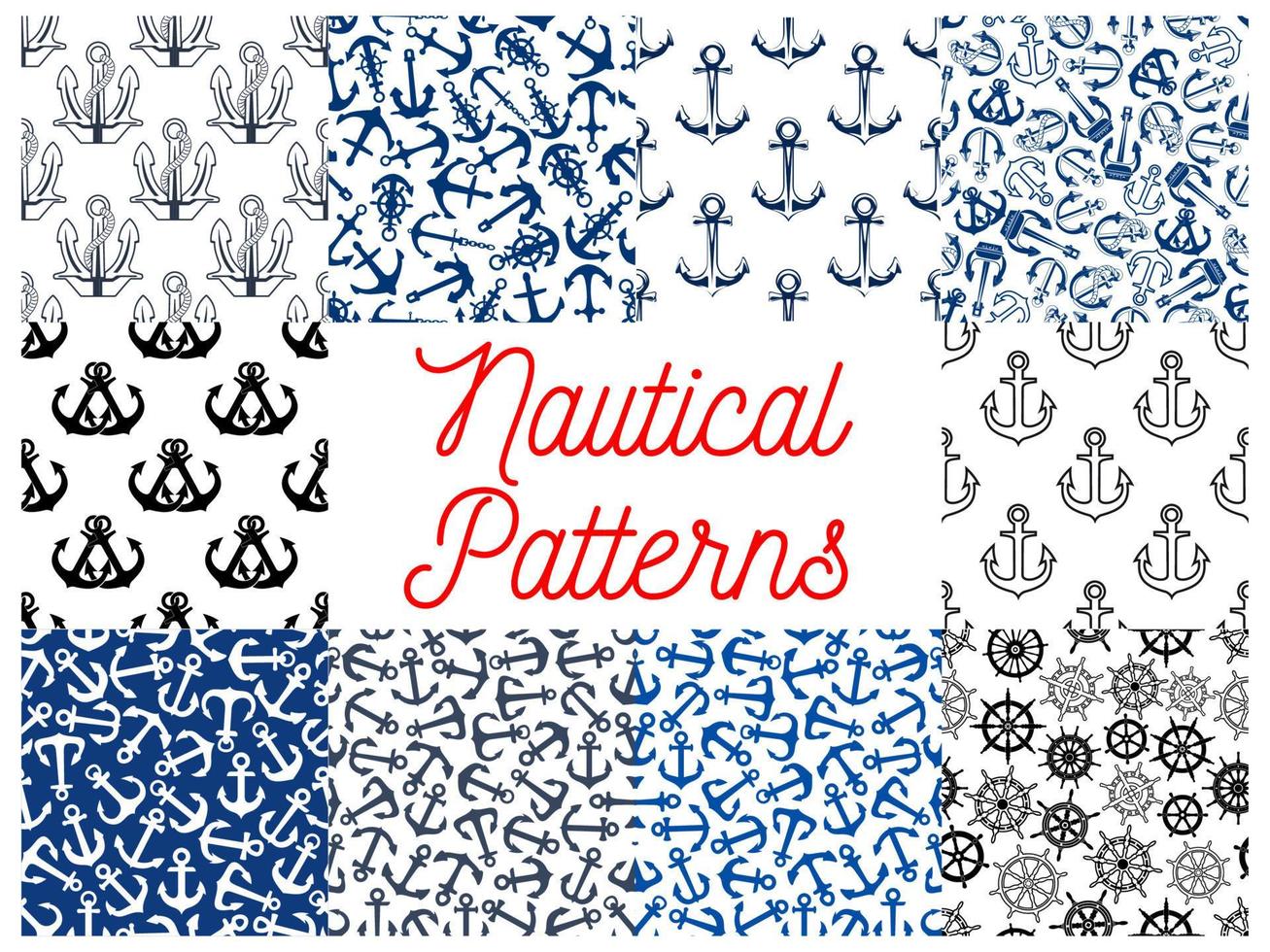 Nautical anchor and steering wheel patterns vector