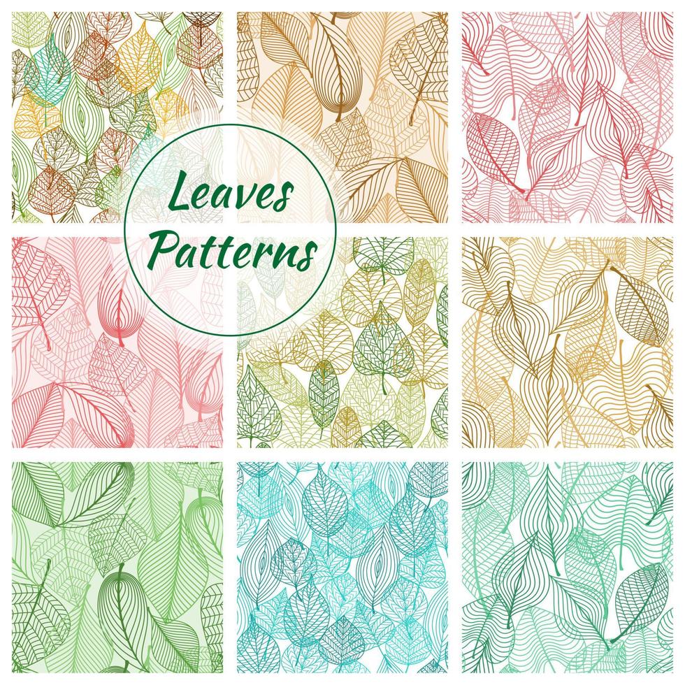 Textured stylized vector leaves patterns