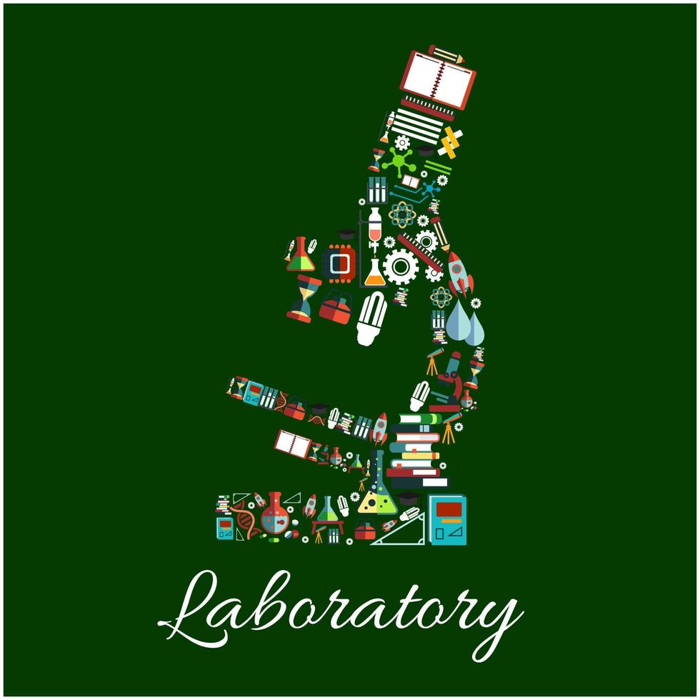 Laboratory microscope symbol with science items vector