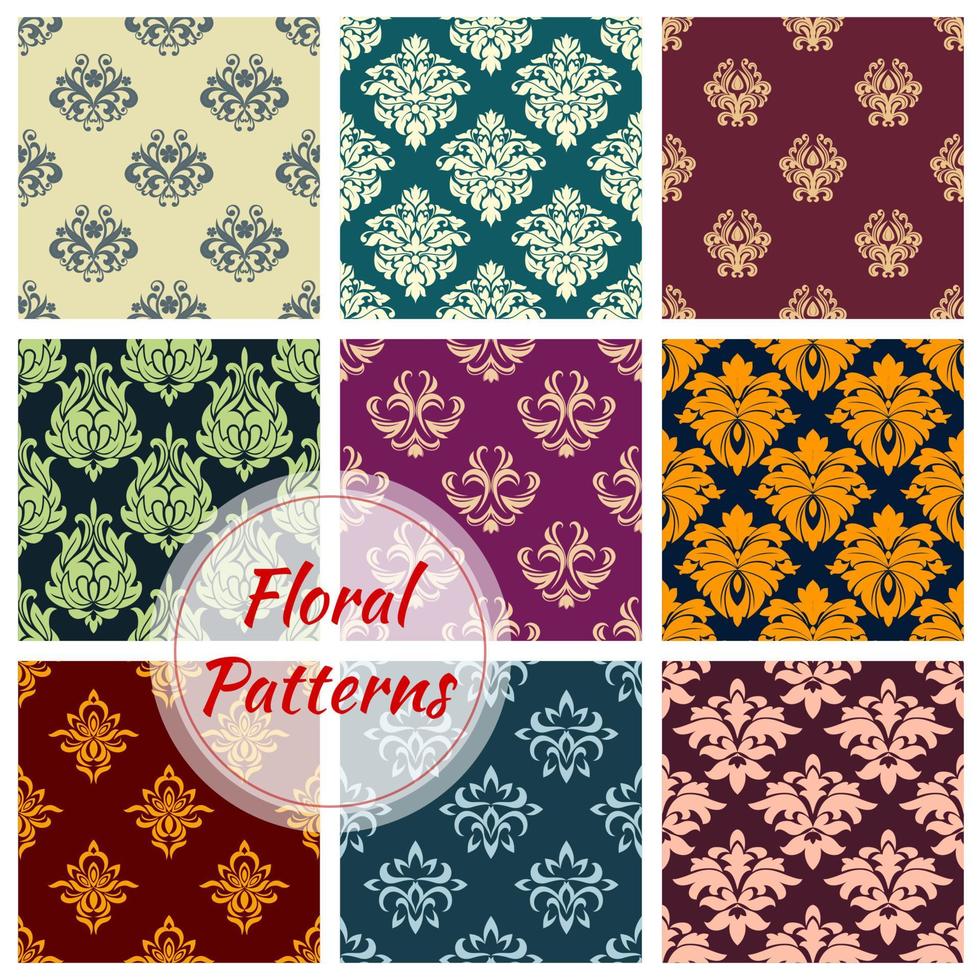 Floral ornate motif seamless patterns set vector