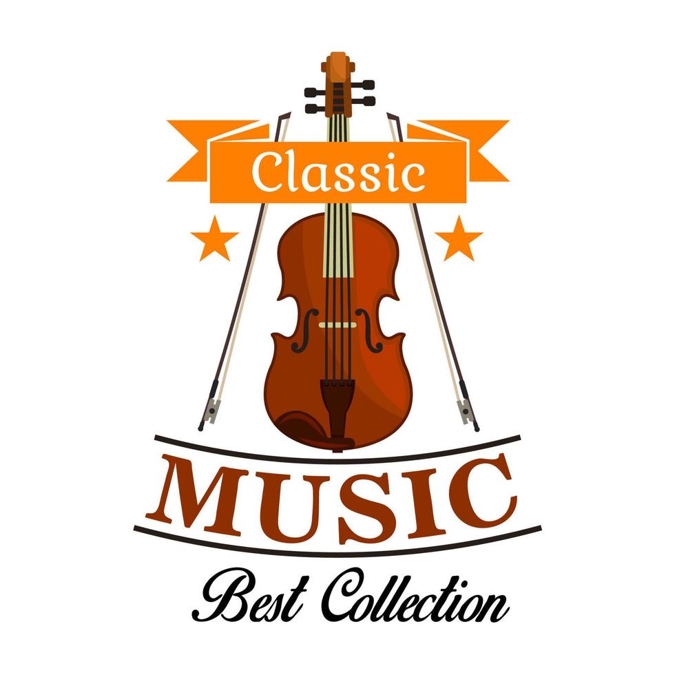 Classic music icon with violin and bows vector