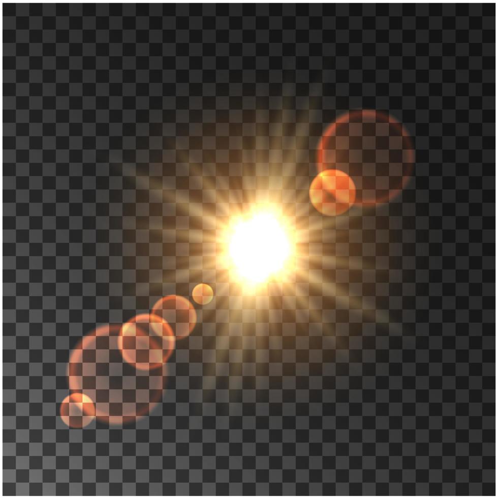 Golden red spotlight with lens flare effect vector